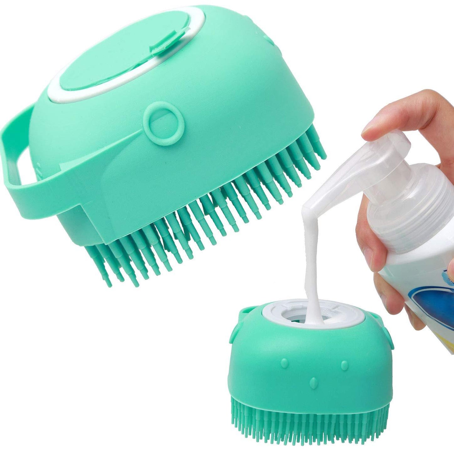 2-in-1 Pet Bath & Massage Silicone Brush with Shampoo Dispenser