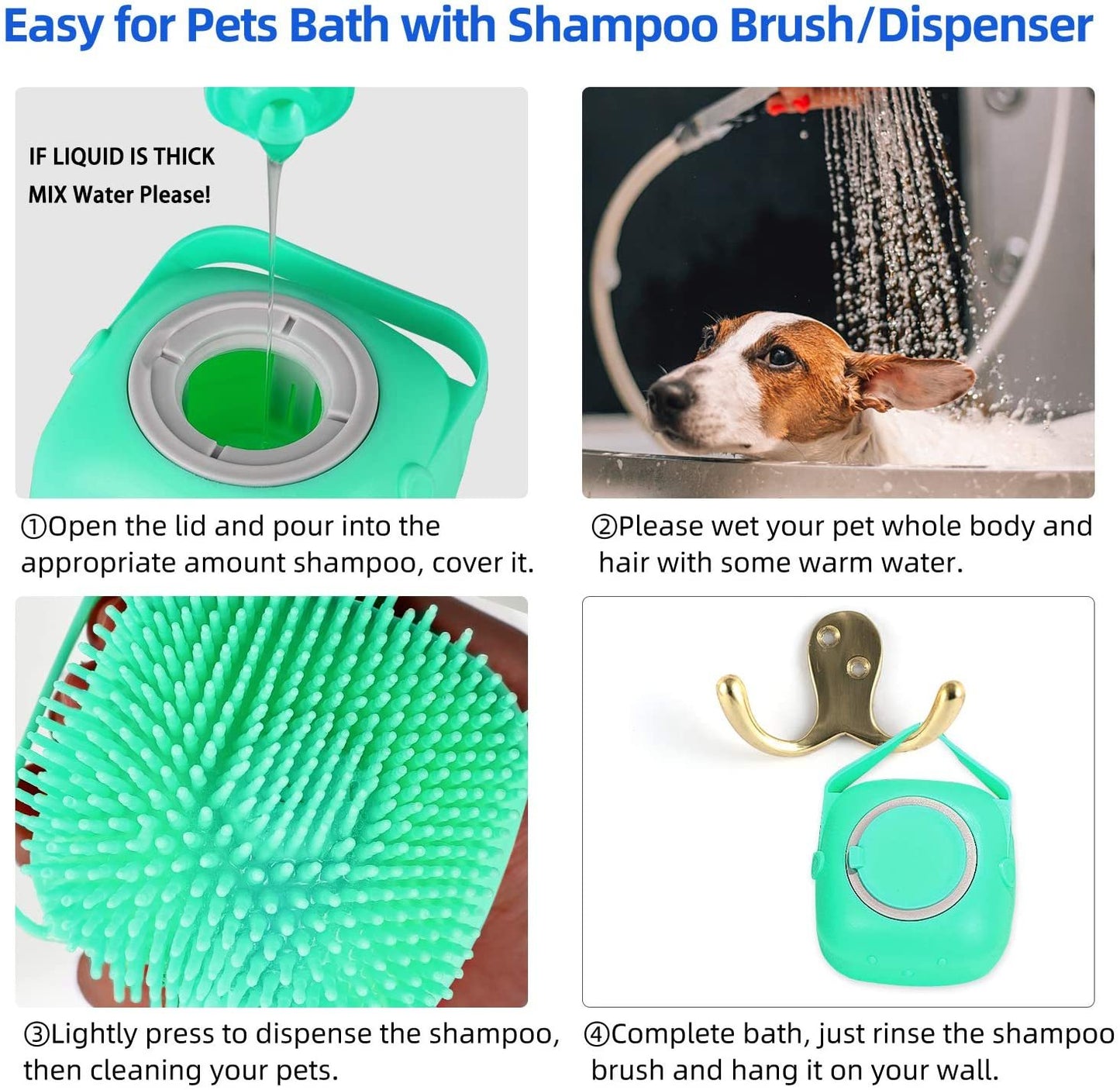 2-in-1 Pet Bath & Massage Silicone Brush with Shampoo Dispenser