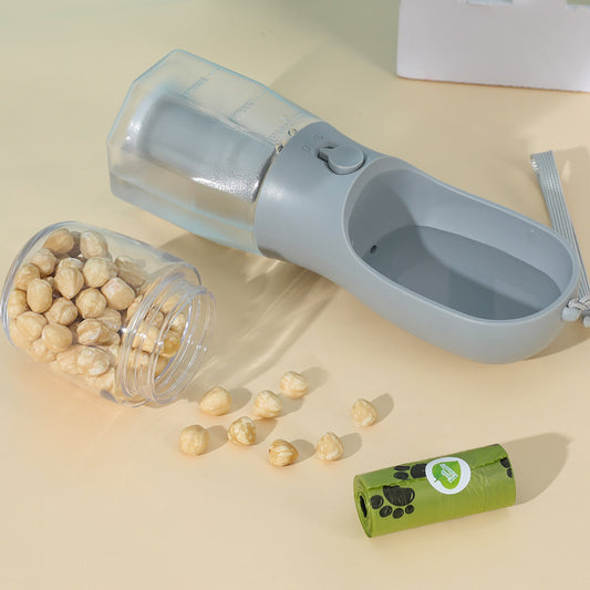 3-in-1 Smart Dog Bottle – Water, Food & Waste Bags in Your Pocket